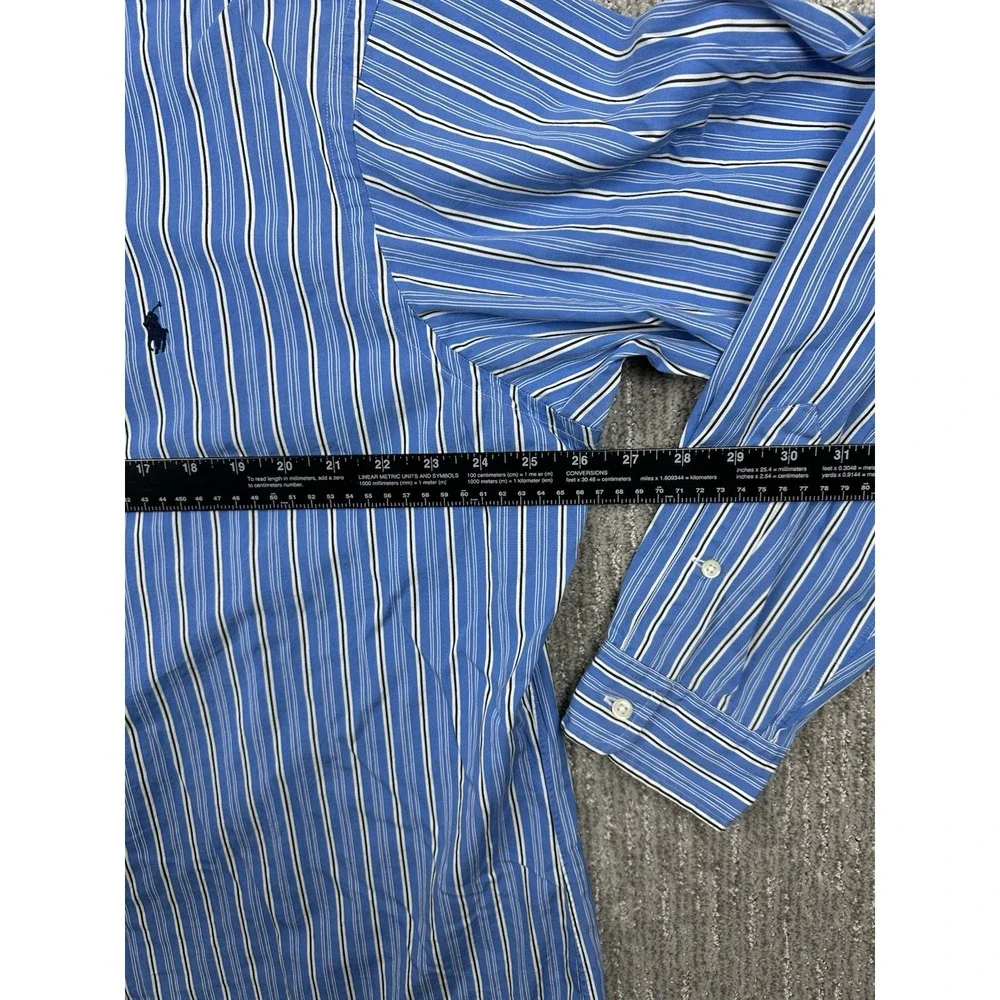 Polo Ralph Lauren Classic Fit Blue Striped L/S Button Down Dress Shirt Men's XL